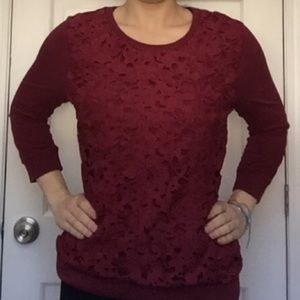 Wallpaper Cranberry Red Floral Lace Sweater Women’s XL